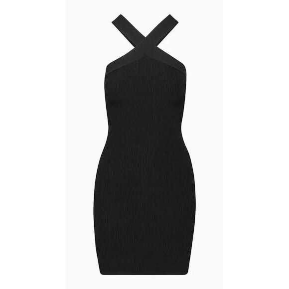 Aritzia Babaton Sculpt Knit Criss Cross‎ Dress Black Bodycon Size M Cocktail - Picture 6 of 14